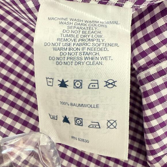 Land's End Men's No-Iron Pinpoint Oxford Dress Shirt LS Purple Check - Picture 6 of 6